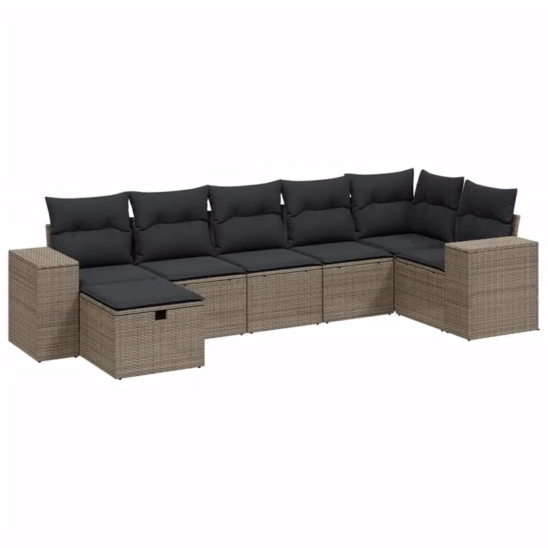 Set Divani da Giardino 7pz con Cuscini Grigio Chiaro Polyrattan
