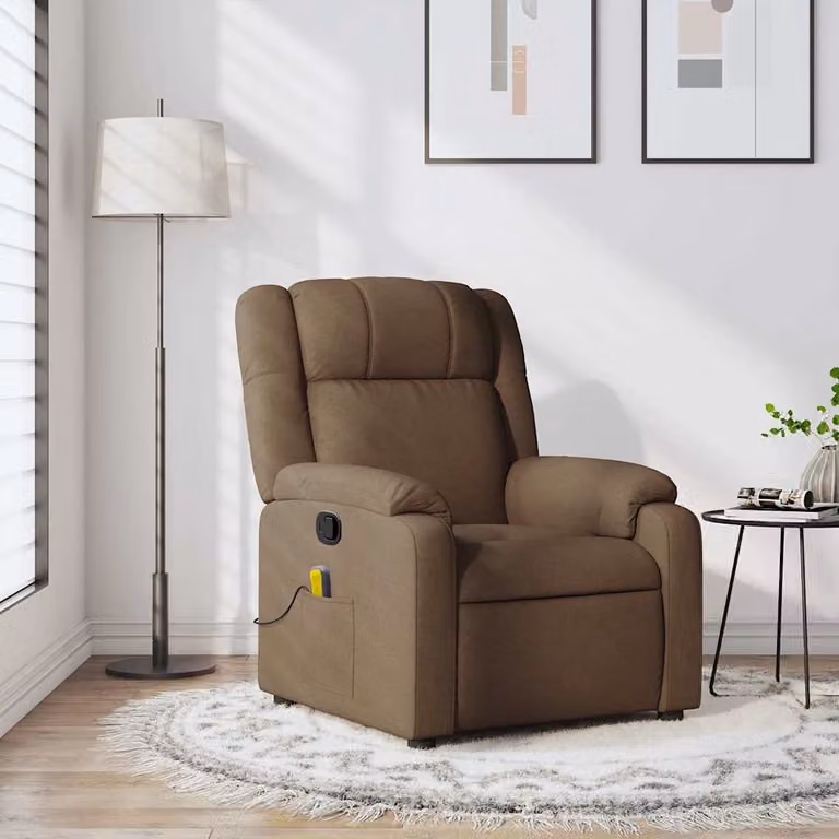 vidaXL Poltrona Reclinabile Relax in Tessuto Marrone con Braccioli e Regolazione Manuale