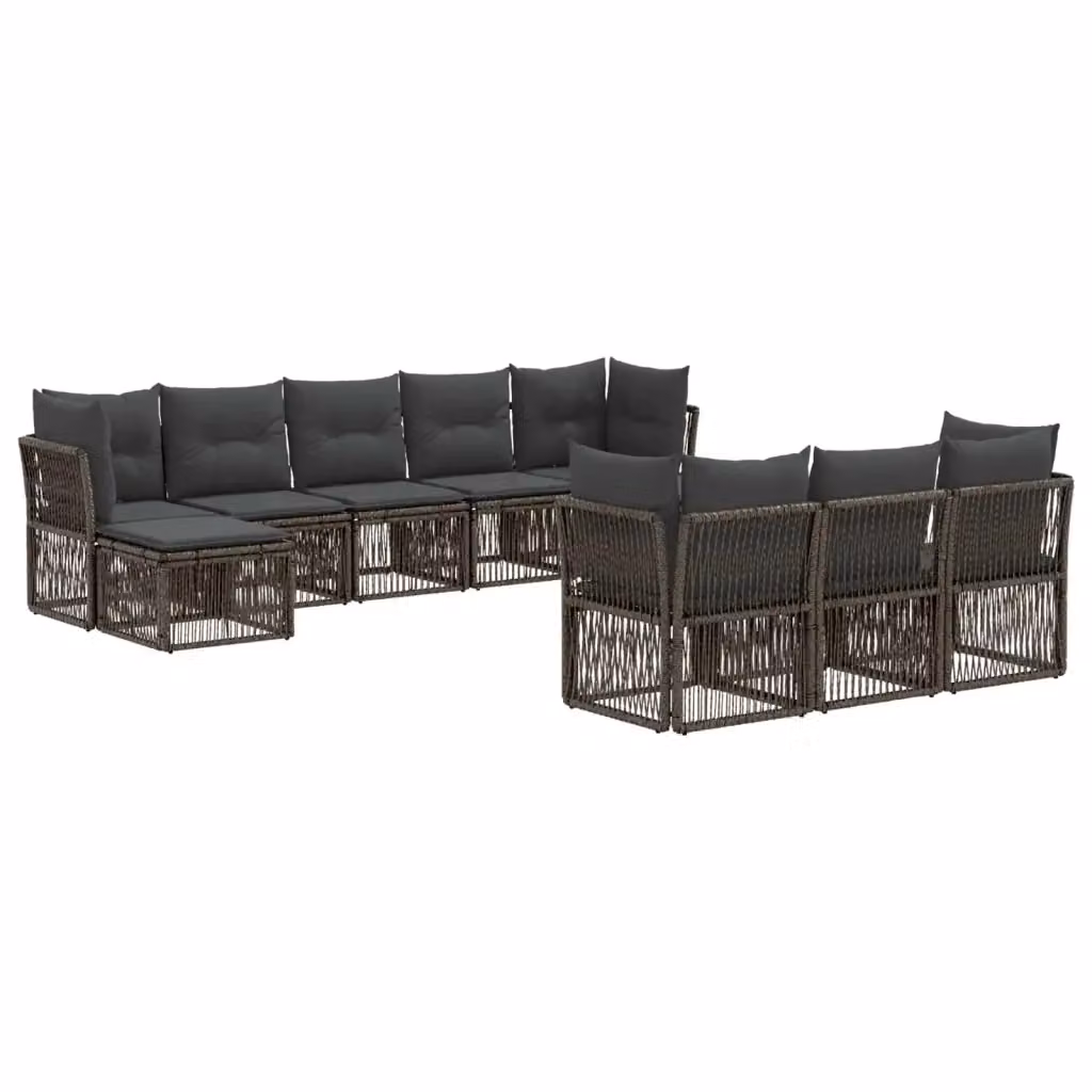Set Divano da Giardino vidaXL a Forma a U con 10 Pezzi, Polyrattan Grigio con Cuscini e Struttura in Acciaio – 2