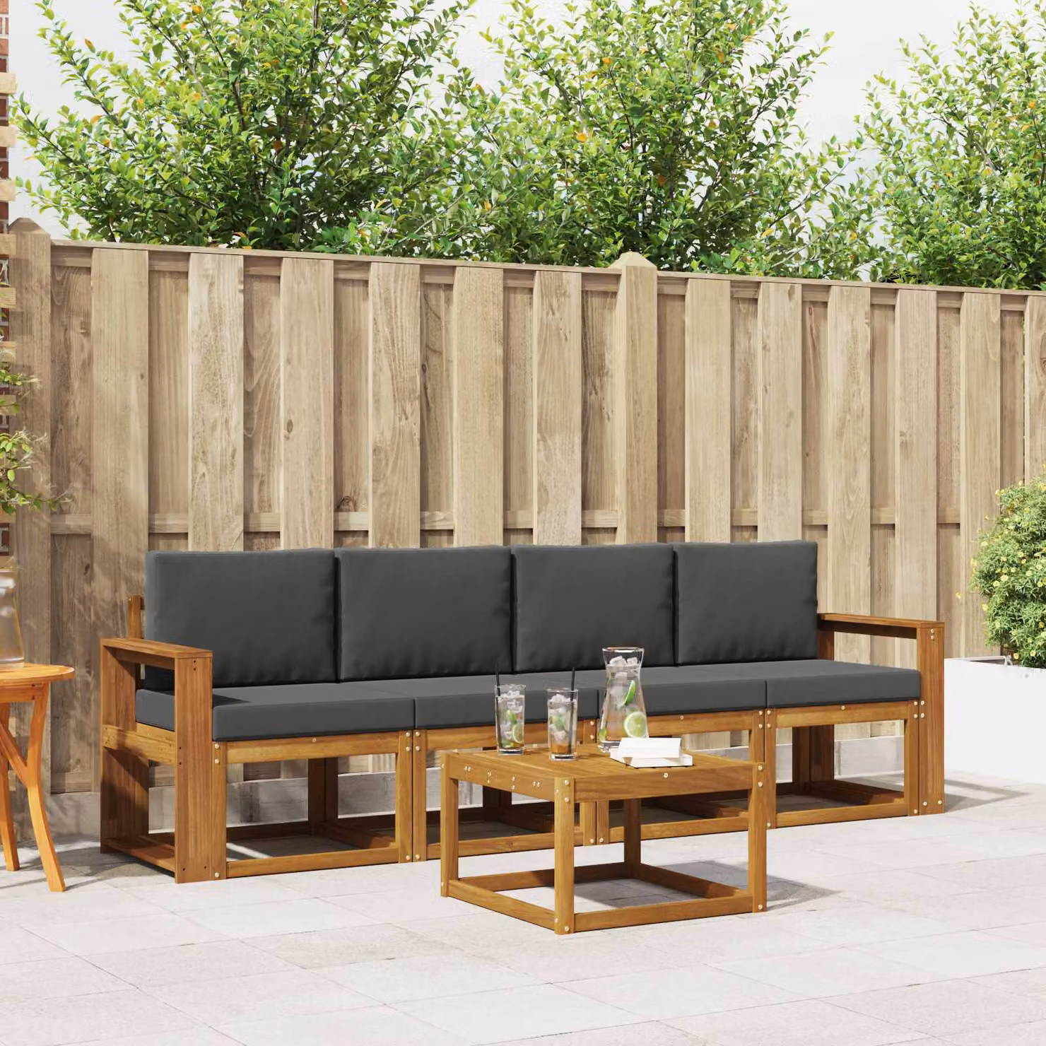 Set di divani da esterno vidaXL in legno di acacia con cuscini, colore beige e antracite