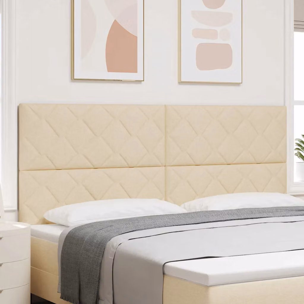 Testiera per letto moderna vidaXL in tessuto beige con illuminazione LED e porta di ricarica USB, L: 200 cm, H: 128 cm, P: 7 cm