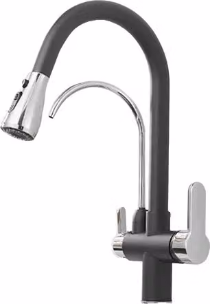 Rubinetto da cucina, design a doppia maniglia, funzione spray estraibile, cromo nero
