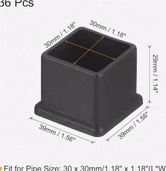 Tappi quadrati in PVC per gambe di sedie, 36 pezzi, neri, 30 mm x 30 mm