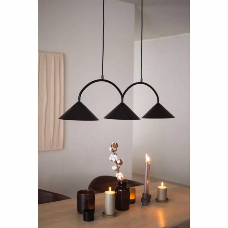 Globen Lighting Lampada a sospensione CURVE 3, dimmerabile, Nero, Soggiorno / Sala da pranzo, Metallo, Vintage, Lampada a sospensione
