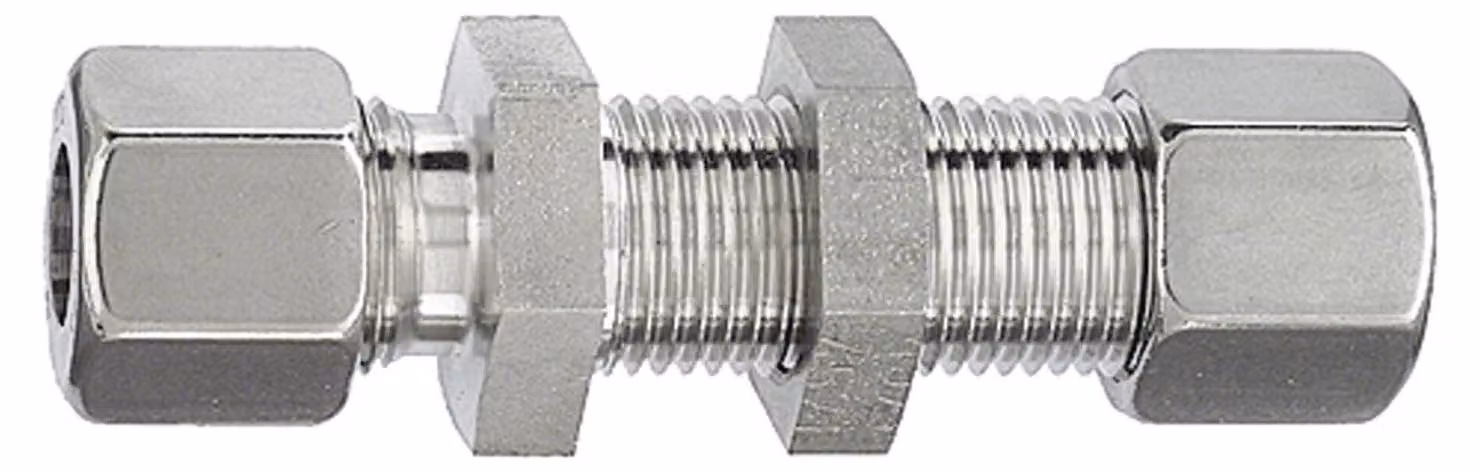 Raccordo a paratia diritto Riegler, Ø esterno tubo 10 mm, acciaio inox 1.4571