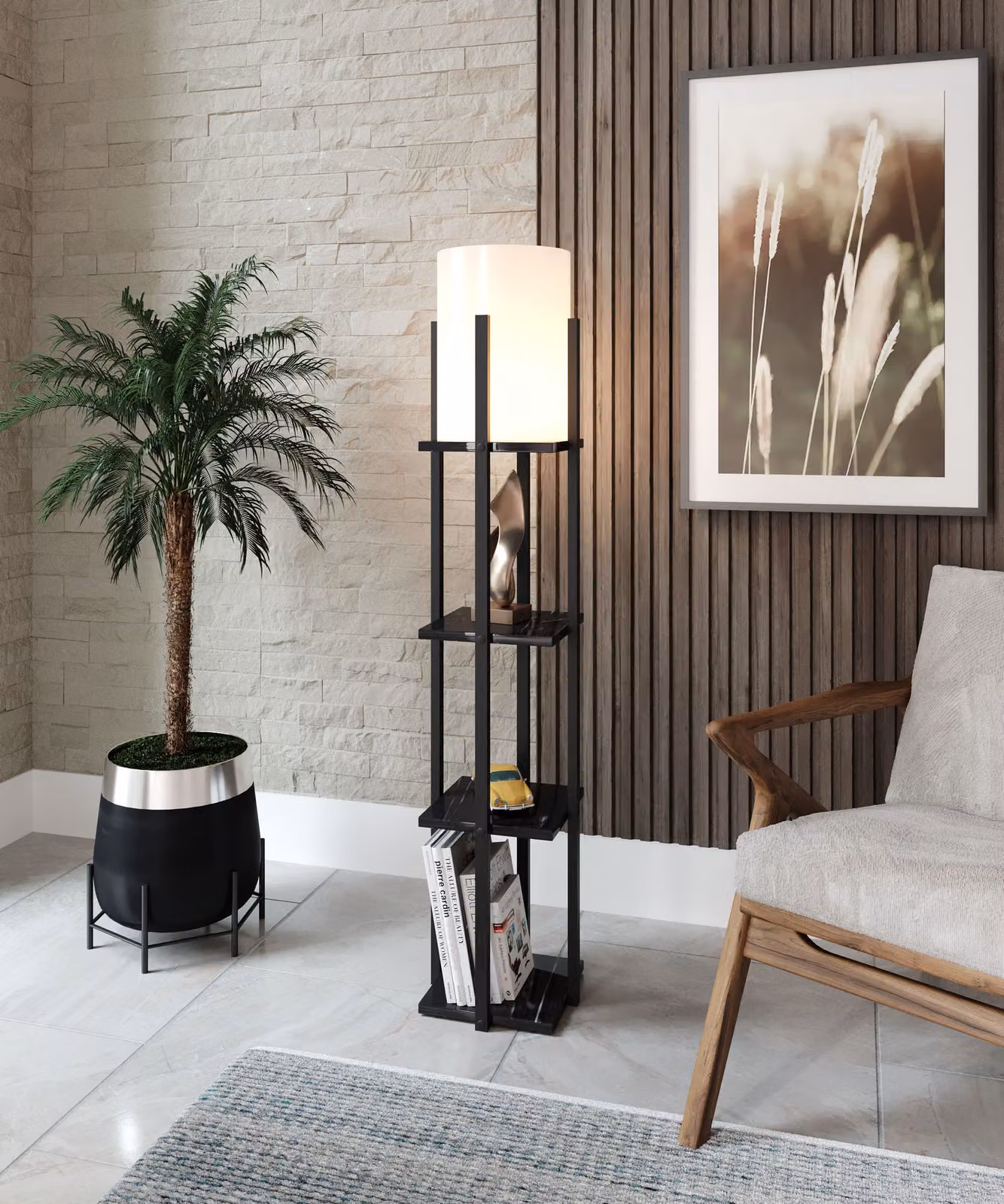 Opviq, Nora - Black, lampade da terra, nero, in MDF, 21 x 21 x 135 cm