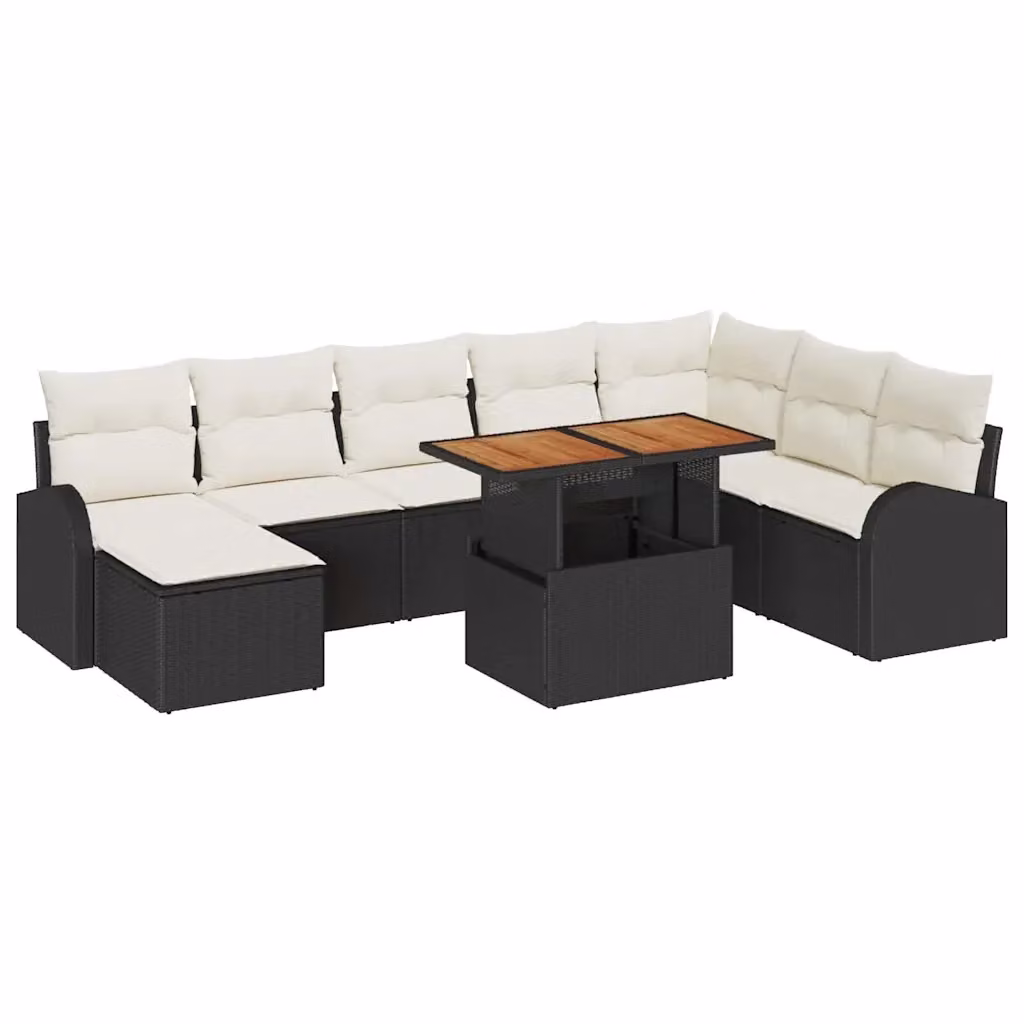 Set Divano da Giardino Moderno vidaXL a Forma di L in Rattan Nero con 9 Pezzi e Cuscini Inclusi – 2