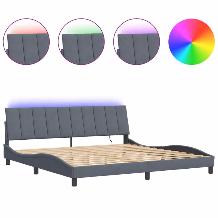 Giroletto con LED senza Materasso Hanko Grigio Scuro 200x200 cm in Velluto