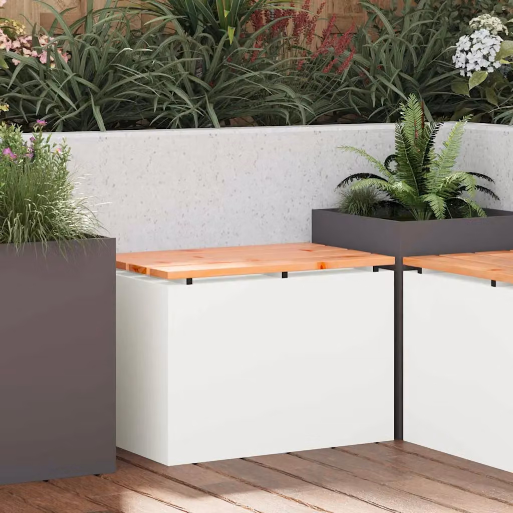 Panchina da giardino moderna vidaXL in acciaio verniciato e legno bianco L: 60 cm, P: 40 cm, H: 43 cm
