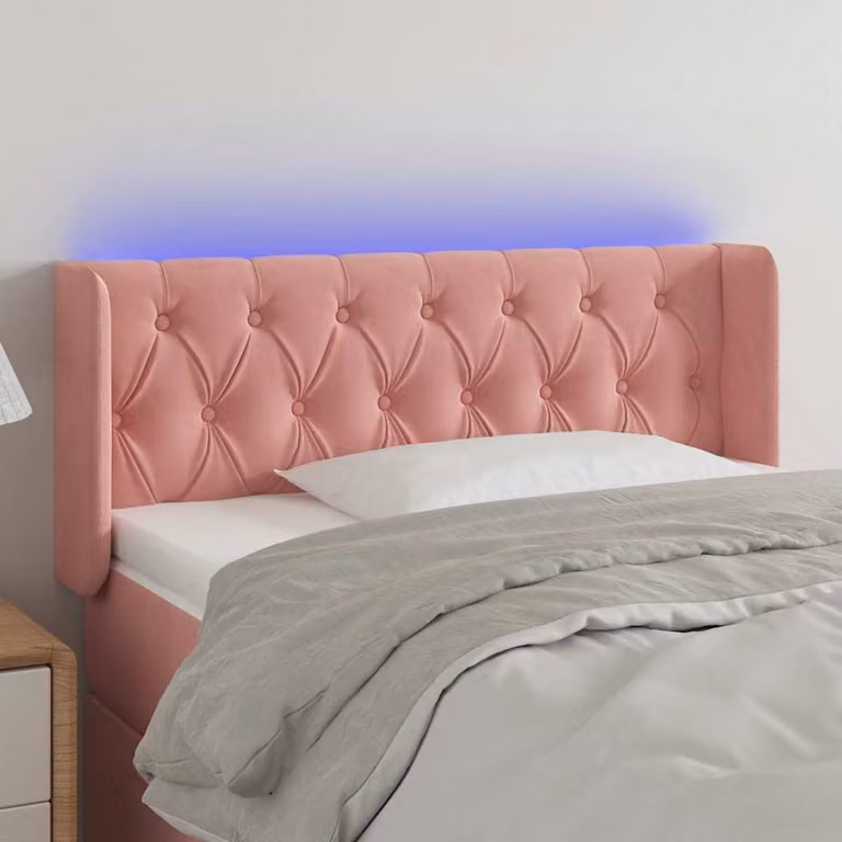 Testiera per letto vidaXL in velluto rosa con illuminazione LED e porta di ricarica USB, L: 93 cm, P: 16 cm, H: 78-88 cm