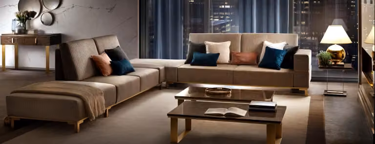 Luxus Möbel Ecksofa L-Form Couch Design Polsterung Textil Sofas Holz Garnitur
