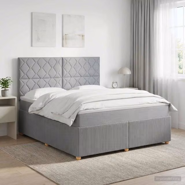 Letto Box Spring vidaXL con Materasso Ibrido Grigio Chiaro e Bianco L/P: 180 x 200 cm