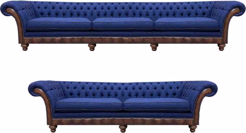 Blaue Chesterfield Stoffcouchen Designer Sofagarnitur Luxus Sitzmöbel
