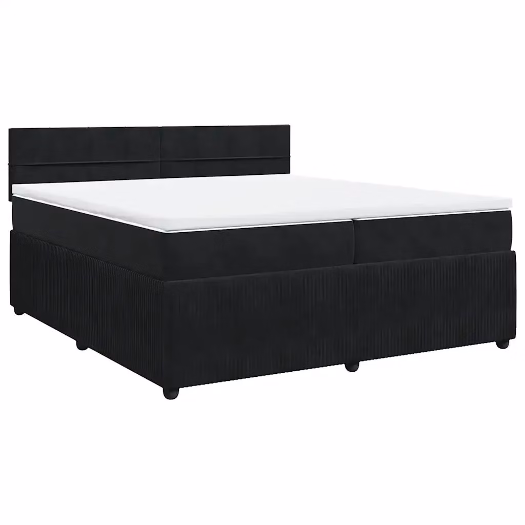 Letto Ibrido vidaXL con Giroletto a Molle e Materasso in Velluto Nero e Bianco L/P: 200 x 200 cm – 2