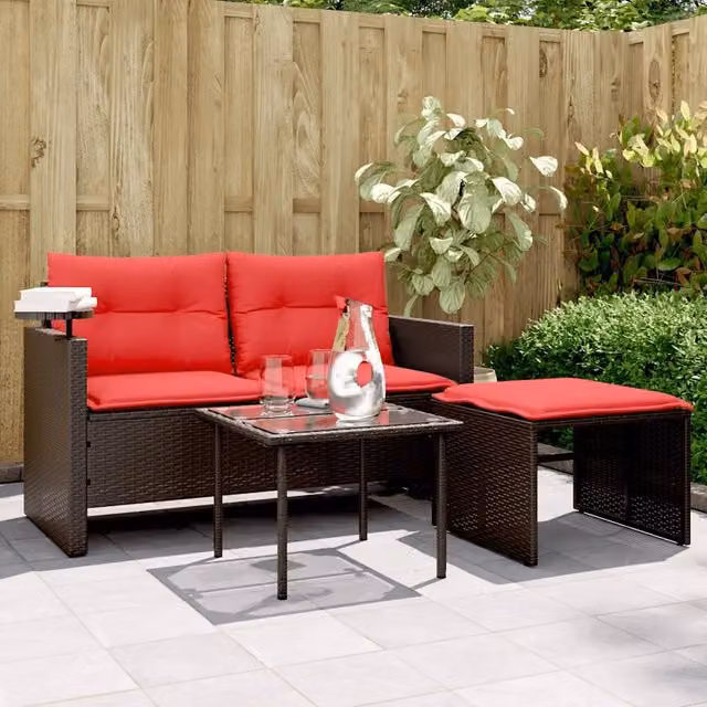 Set Divani da Giardino 3 pz con Cuscini Marrone in Polyrattan 365465