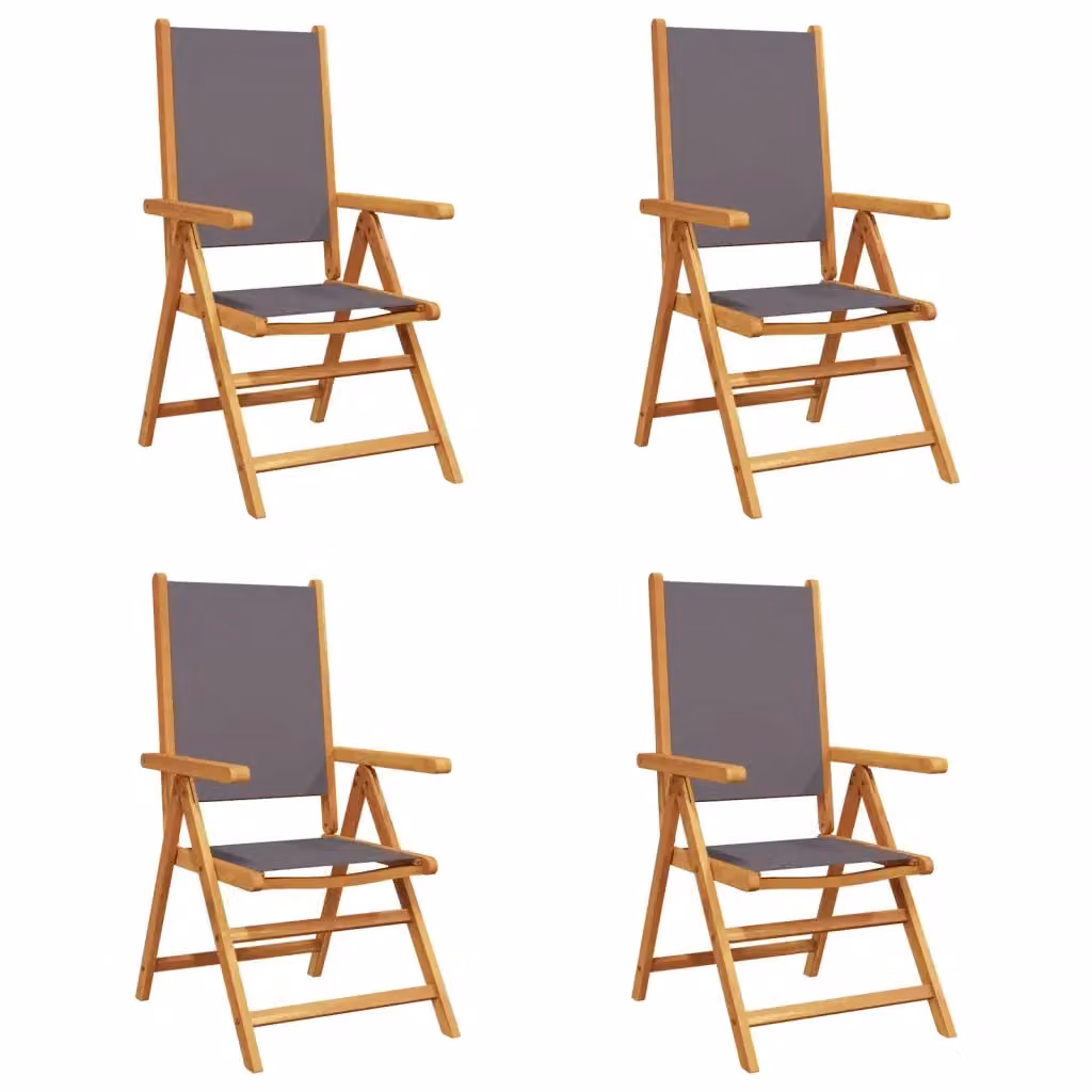Set di 4 sedie pieghevoli reclinabili vidaXL in legno di acacia oliato e tessuto antracite resistente ai raggi UV con braccioli – 2