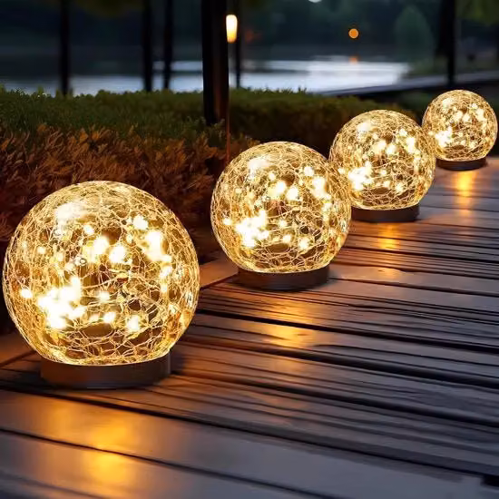 Set di 4 Lampade Solari Acquaprose Outdoor Multicolore con Effetto Vetro Frantumato per Giardino e Terrazza