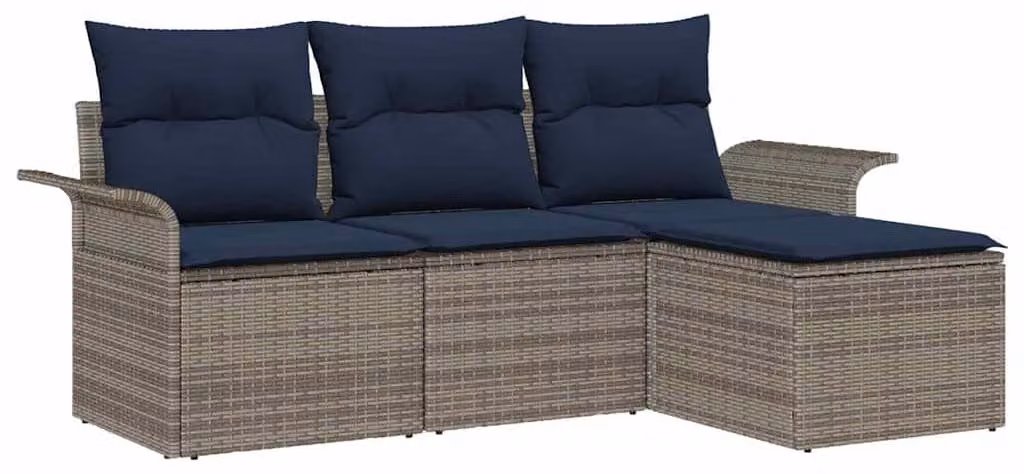 Set Divano da Giardino con cuscino 4 pcs Grigio polyrattan