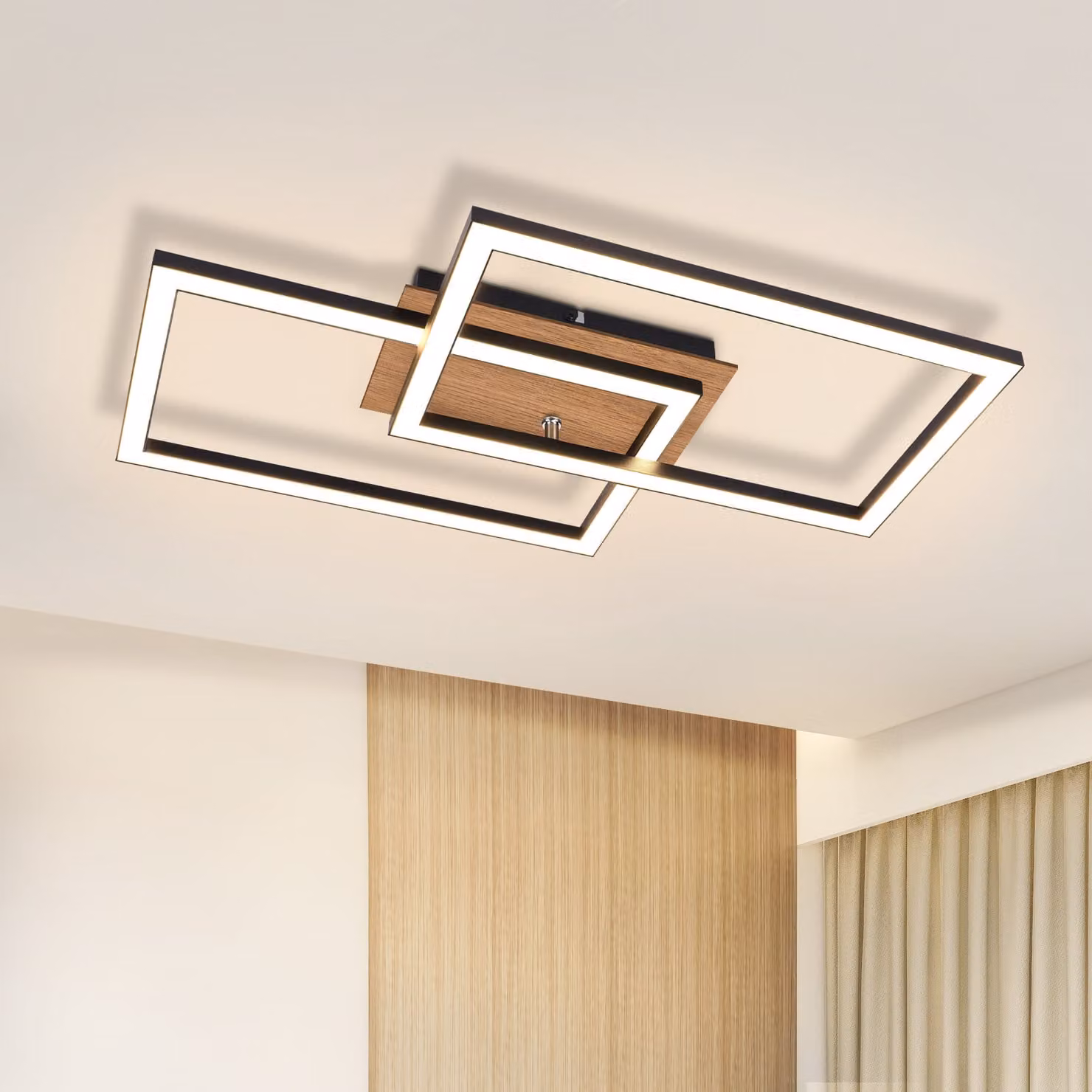 ZMH LED plafoniera moderna in legno 3000K bianco caldo nero design rettangolare 24W lampada da cucina lampada da corridoio lampada da salotto lampada per camera da letto sala da pranzo