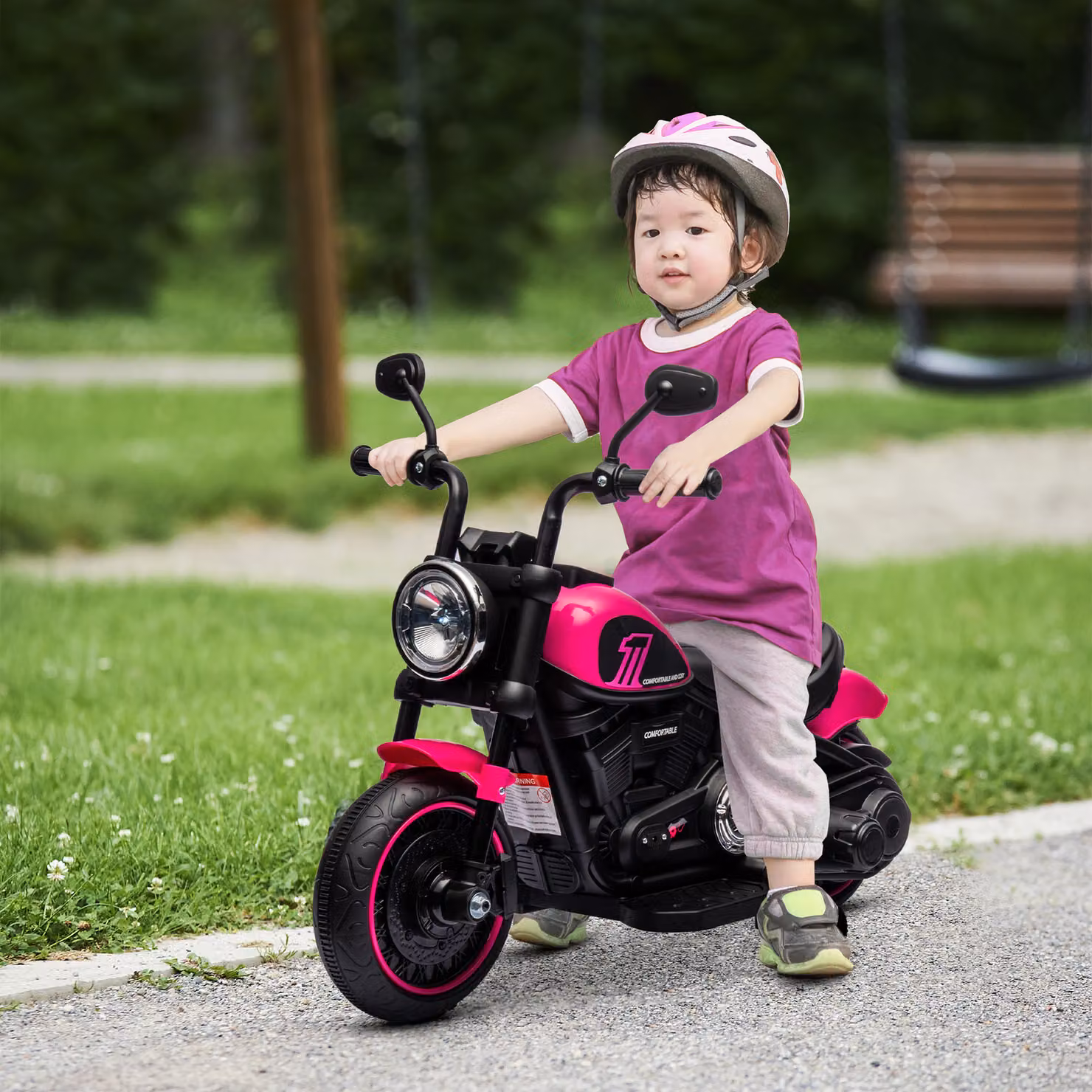 Moto Elettrica HOMCOM per Bambini con Luci e Suoni, Rosa e Nero, L 76 x P 42 x H 57 cm – 2