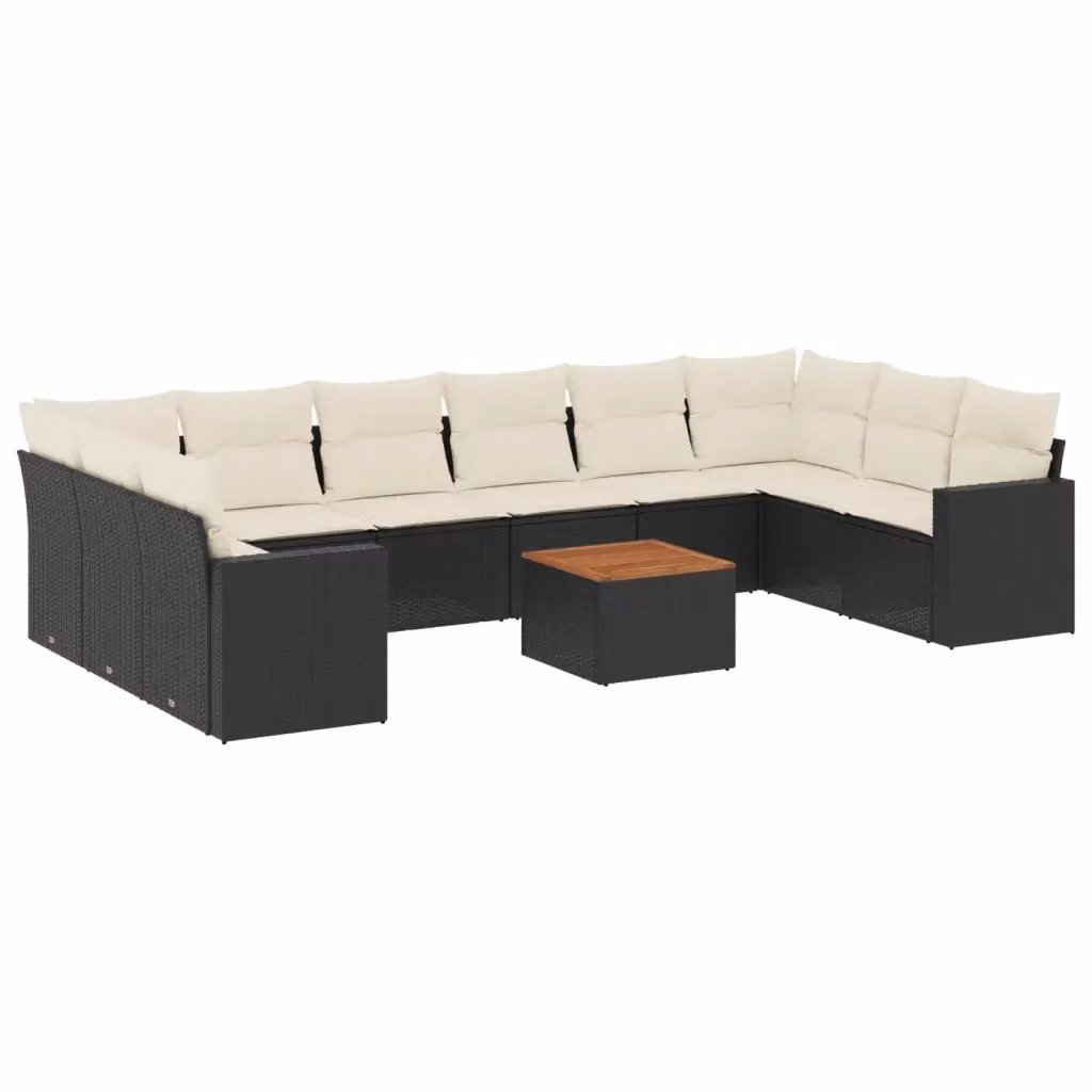 vidaXL Set Divani da Giardino 11 pz a Forma di L con Cuscini e Tavolino, Polyrattan e Acciaio Nero – 2