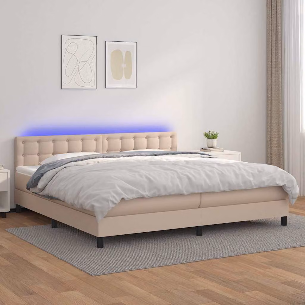 Letto con giroletto a molle e illuminazione LED vidaXL in similpelle color cappuccino L 200 cm x P 200 cm