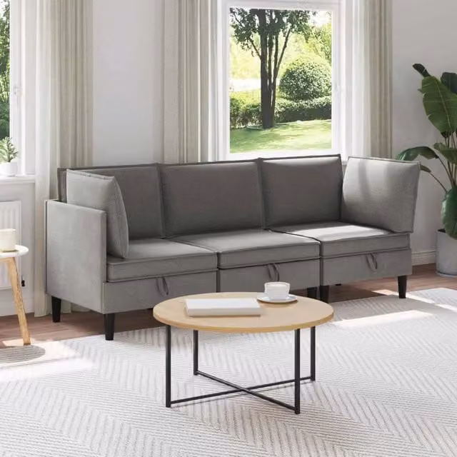 Set di mobili per il soggiorno 3 pz Grigio scuro Tessuto 3413803
