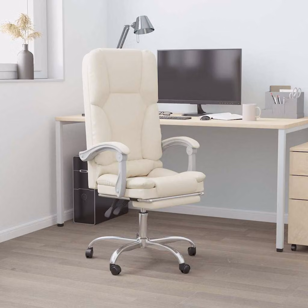 Poltrona da ufficio executive vidaXL beige in similpelle con poggiatesta e rotelle