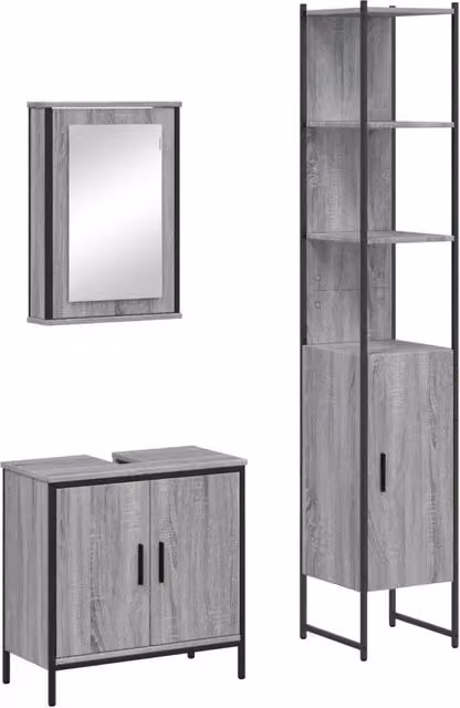 Set Mobili da Bagno | Armadio da bagno 3 pz Grigio Sonoma in Legno Multistrato