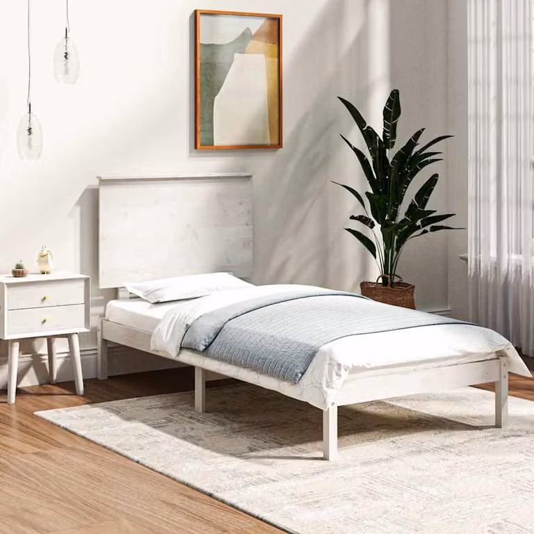vidaXL Giroletto in legno di pino massello bianco con doghe fisse L/P/H: 205.5 x 100 x 93.5 cm