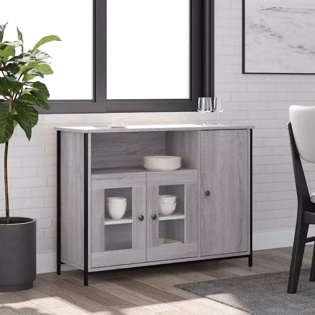 Credenza vidaXL in legno e metallo grigio per sala da pranzo L: 100 cm, P: 35 cm, H: 75 cm – 1