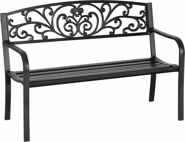Panchina da giardino Xylo a 2 posti in acciaio nero con braccioli L/P/H: 127 x 60 x 87 cm