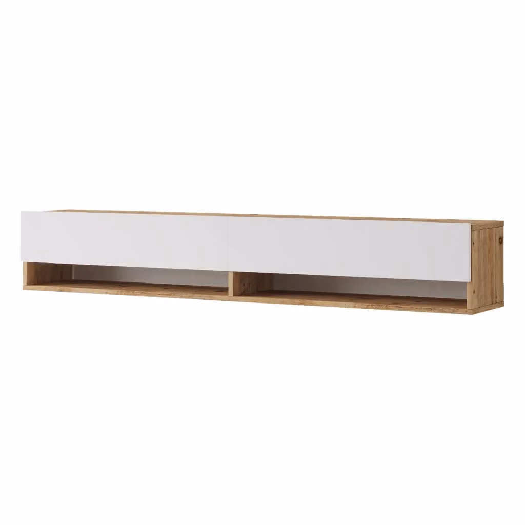 Consolle da parete Laitila en.casa con 2 ante e scomparti per media unit, Rovere e Bianco, L: 180 cm, H: 31,5 cm, P: 29,5 cm – 2