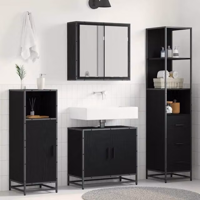 Set di mobili per il bagno 3 pz Rovere Nero 3402328