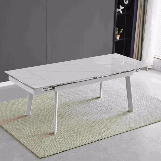 Tavolo allungabile Presena in ceramica colore bianco effetto marmo lucido e gambe metallo bianche