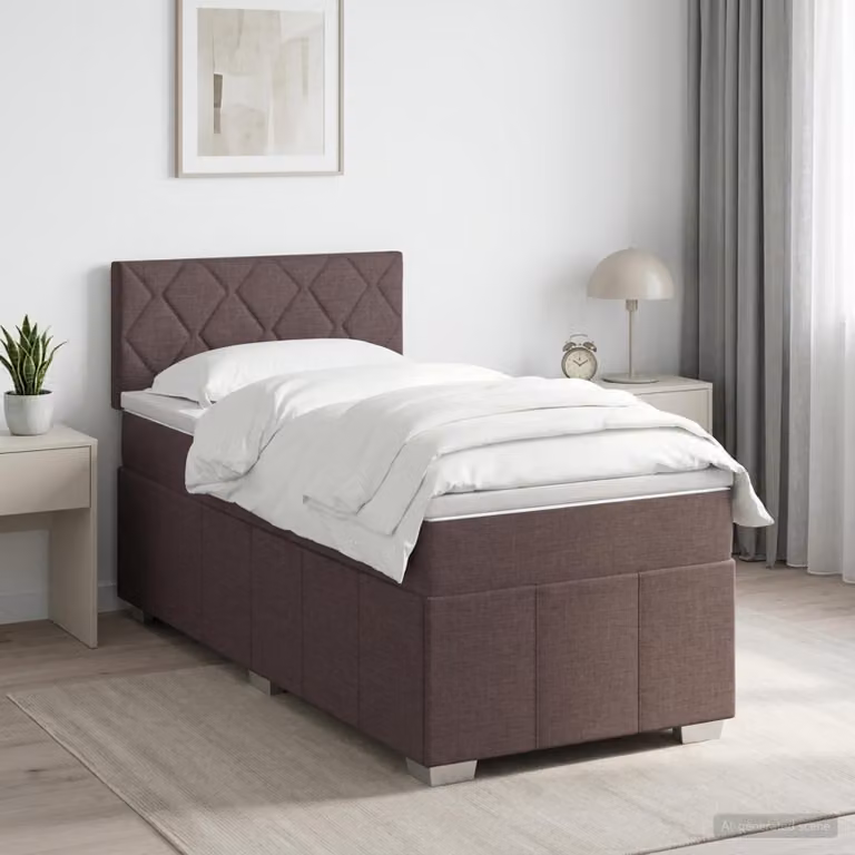 Letto box spring con materasso vidaXL in tessuto con molle a tasche, Marrone, L 90 cm x P 200 cm