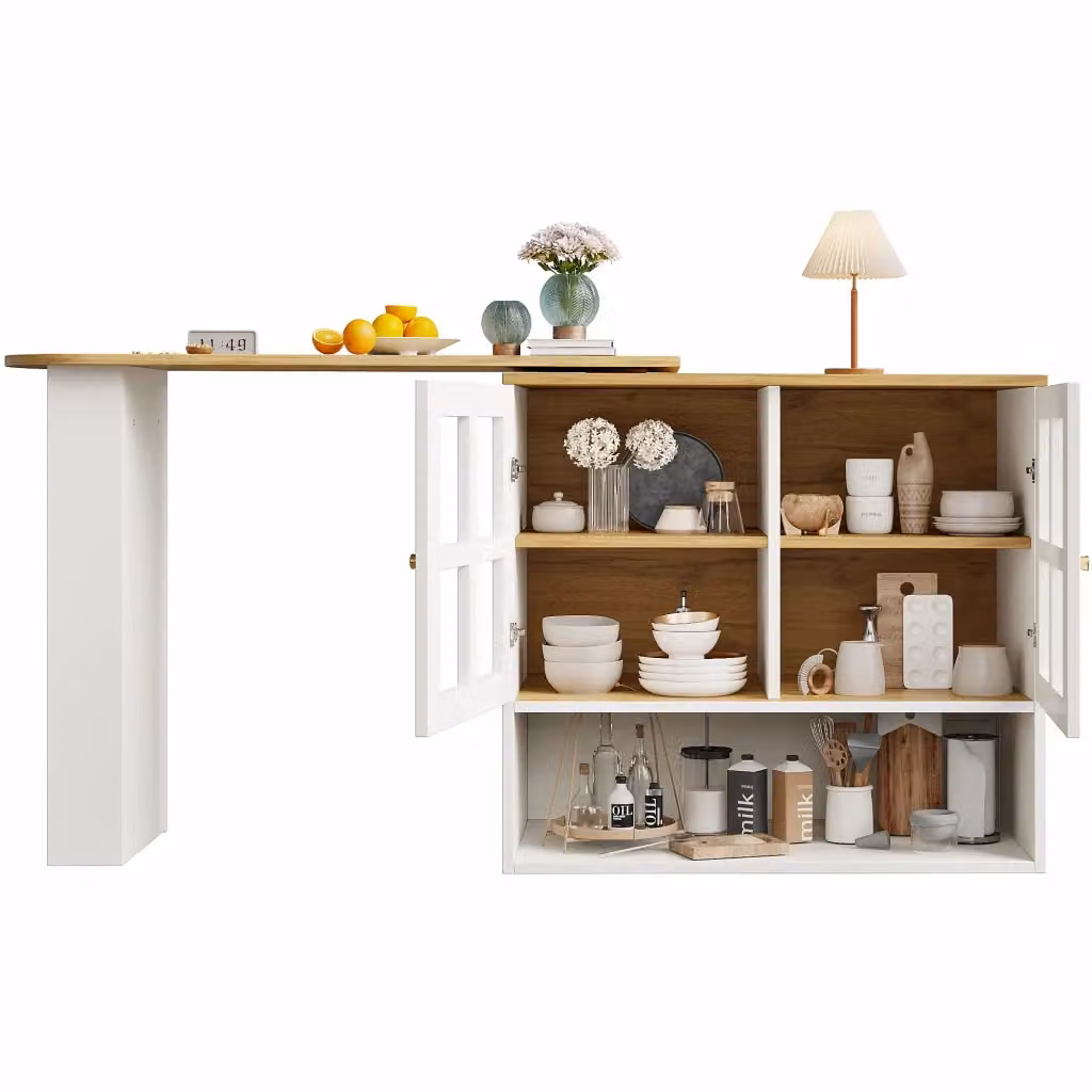Mobile TV rotante 360 Zephmum con 5 ripiani e scaffale snack, colore bianco, L: 138.0 cm, P: 39.0 cm, H: 102.5 cm – 2