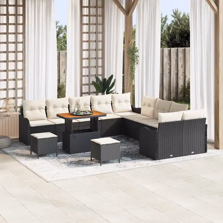 vidaXL Set Divano da Giardino Moderno a Forma di U con 13 Pezzi, Nero e Beige