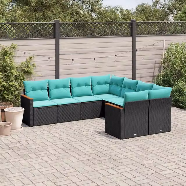 Set Divani da Giardino 8 pz con Cuscini Nero in Polyrattan 3226554