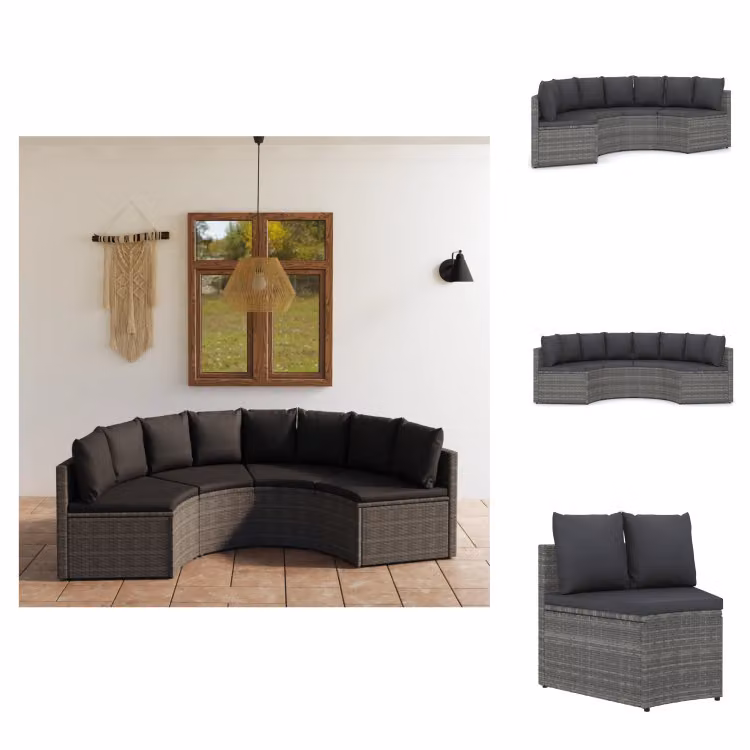 vidaXL Set di divani da giardino 4 pezzi con cuscini in poly rattan grigio - Set di mobili da giardino