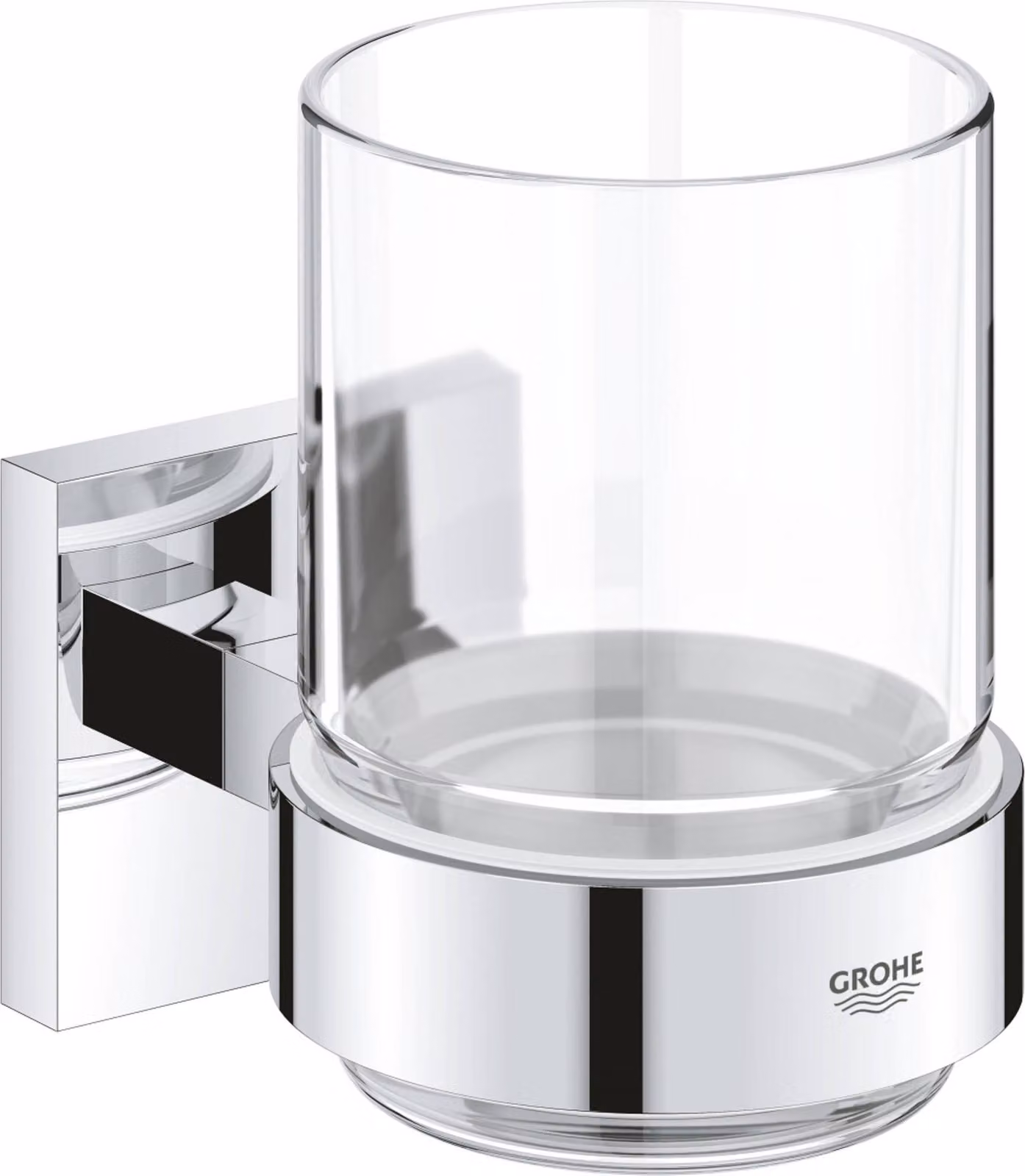 Grohe QuickFix Start Cube - Vaso per spazzolino e dentifricio, con supporto, vetro/cromo 41097000