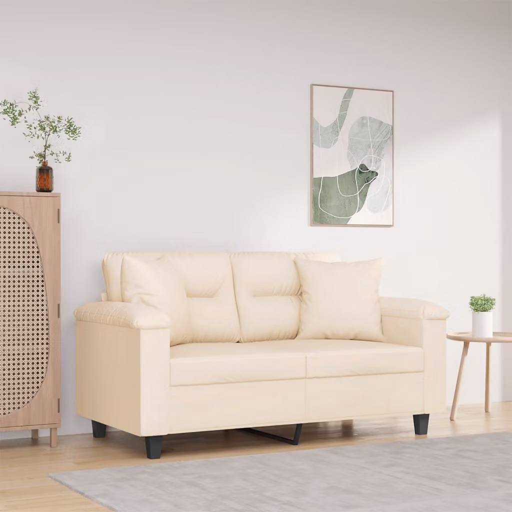 vidaXL Divano a 2 Posti Moderno in Microfibra Beige con Cuscini e Struttura in Metallo L: 150 cm, P: 80 cm, H: 77 cm