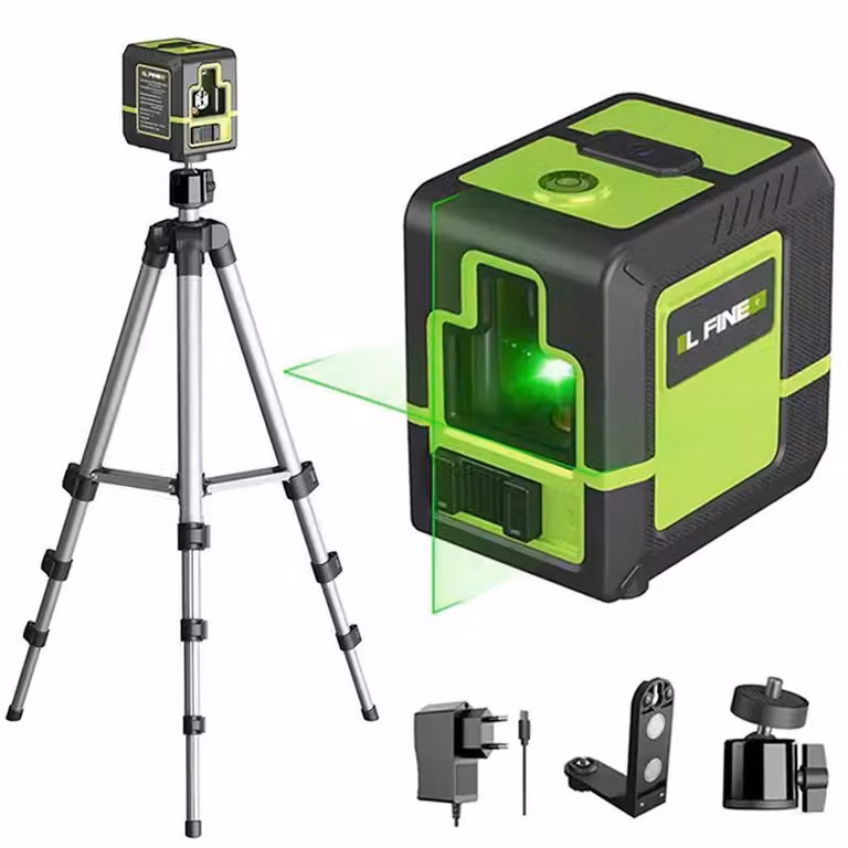 Livella laser a linea verde a due linee - Laser a croce con stativo - Rotazione a 360° - Autolivellante - Allineamento orizzontale/verticale - Verde