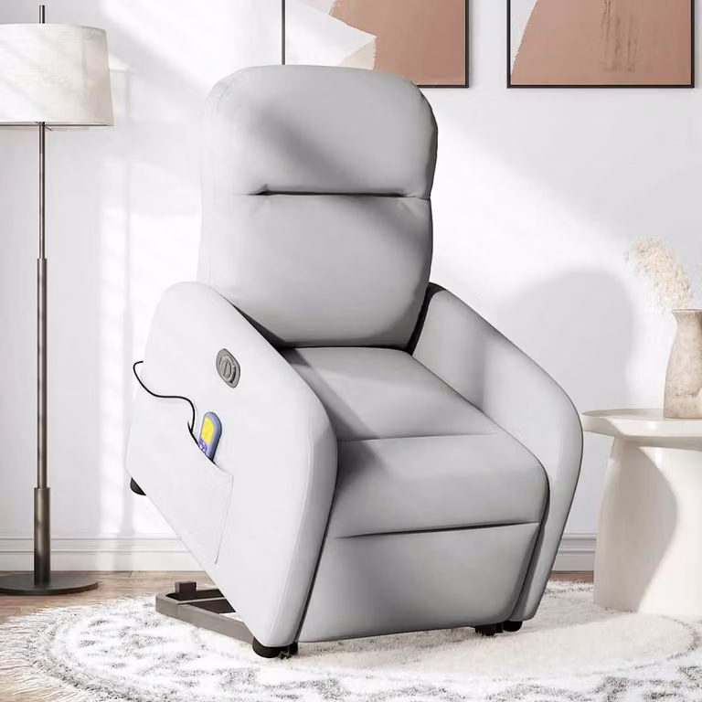 vidaXL Poltrona Alzapersona Massaggi Elettrica Grigio Nuvola Tessuto