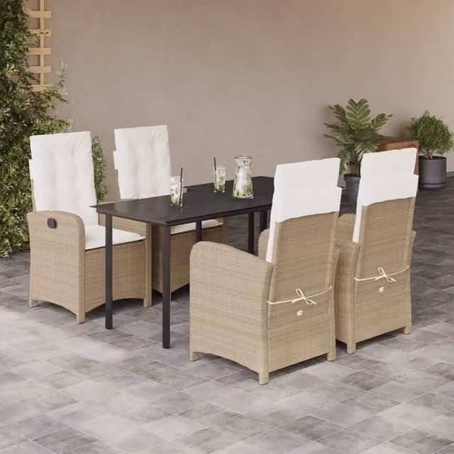 Set da Pranzo da Giardino 5 pz con Cuscini Beige in Polyrattan 3212383