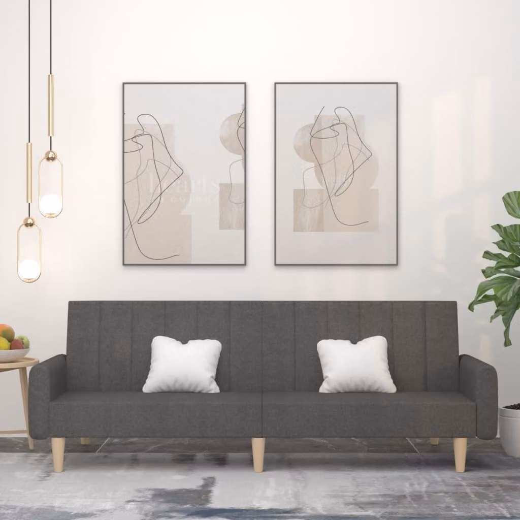 Divano letto 2 posti, colore grigio scuro, rivestito in tessuto