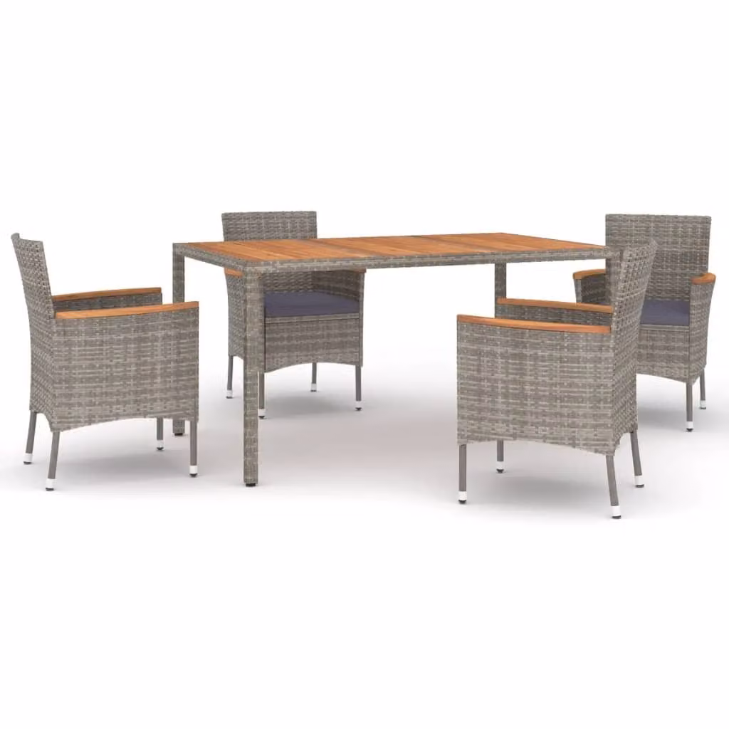 vidaXL Set da pranzo da giardino in 5 pezzi con cuscini in rattan grigio