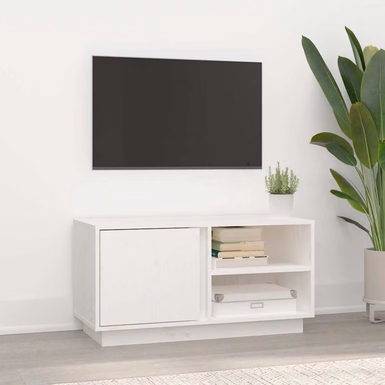 vidaXL Mobile Porta TV Bianco in Legno Massello di Pino L: 80 cm, P: 35 cm, H: 40,5 cm