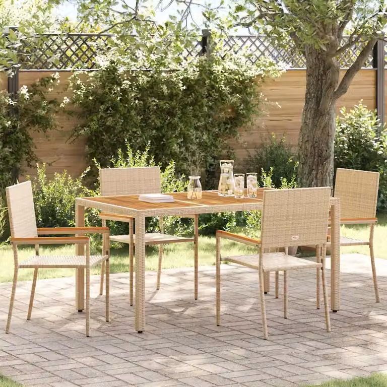 Set di 4 sedie impilabili da giardino vidaXL in polyrattan e legno di acacia, colore beige e marrone