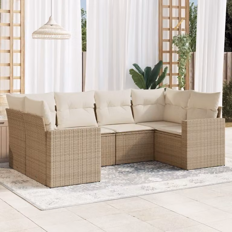 Maison Exclusive - Set Divano da Giardino 6 pz con Cuscini Beige in Polyrattan